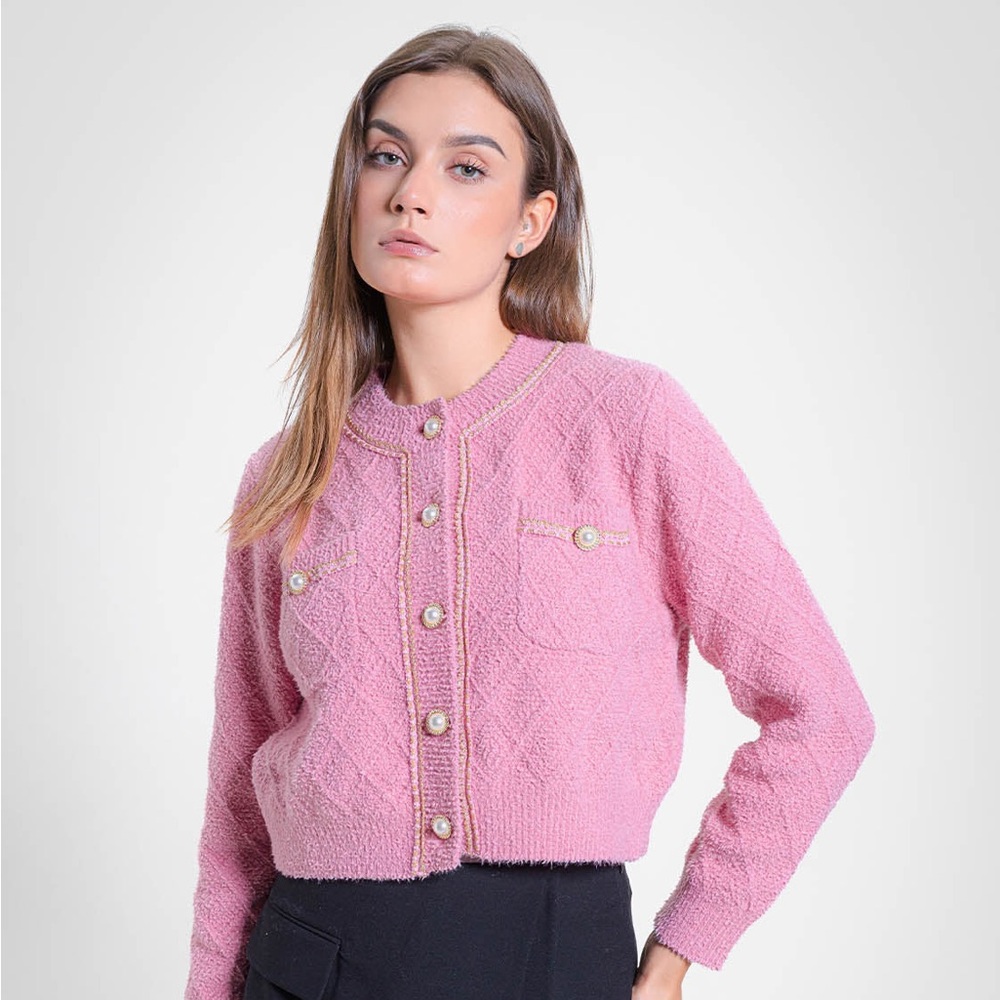 Pink Women's Cardigan Sweater - Picture 3 of 3